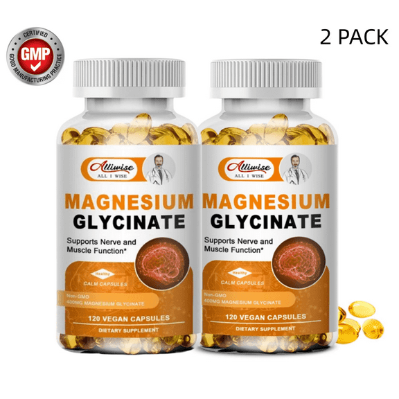 （2 PACK）Magnesium Glycinate 400mg Mineral Supplement for Women and Mens-Natural Sleep Support-Bone Health Immunity Mood Support Heart Health -240 Capsules
