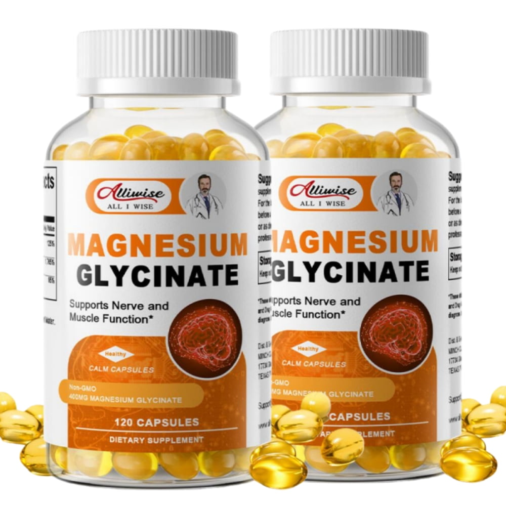 （2 PACK）Magnesium Glycinate 400mg Mineral Supplement for Women and Mens- Sleep, Bone, Mood, Heart Health Support -240 Capsules