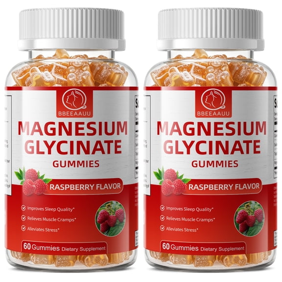 (2 Pack)Magnesium Glycinate Gummies - Sugar Free Magnesium Potassium Supplement with Magnesium for Mood Support & Sleep for Adults - 120 Raspberry Gummies