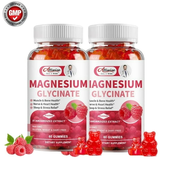 2 Pack Magnesium Glycinate Gummies 600mg - Sugar Free Magnesium Supplement to Support Relaxation, Stress Relief, Heart Health - Chewable Magnesium Gummies for Adults - Strawberry Flavor,120 Gummies