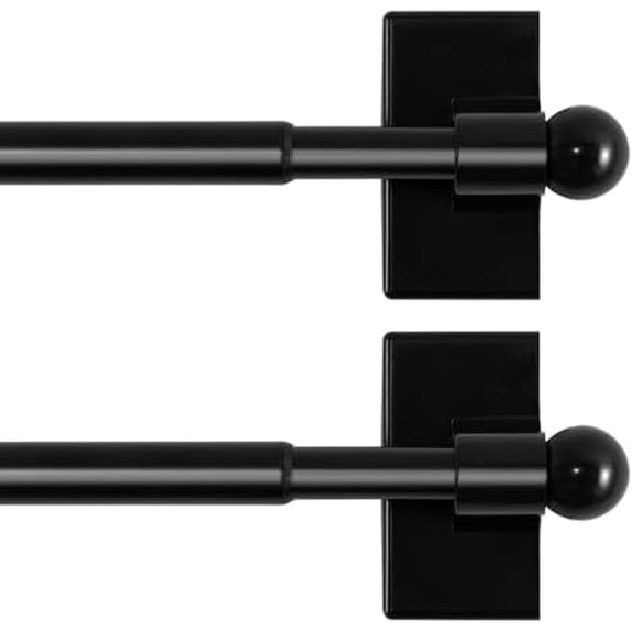 2 PACK Magnetic Curtain Rods for Metal Doors, 16 to 28 Inch, 1/2 Inch Diameter, Multi-Use Adjustable Appliances for French Doors Magnetic Cafe Curtain Rod(Black)