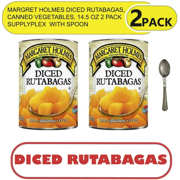 2 PACK| Margret Holmes Diced Rutabagas, Canned Vegetables, 14.5 oz With Supplyplex SPOON