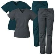 2-PACK Medgear 12-Pocket Women's Scrub Set with Silver Snap Detail & Contrast Trim