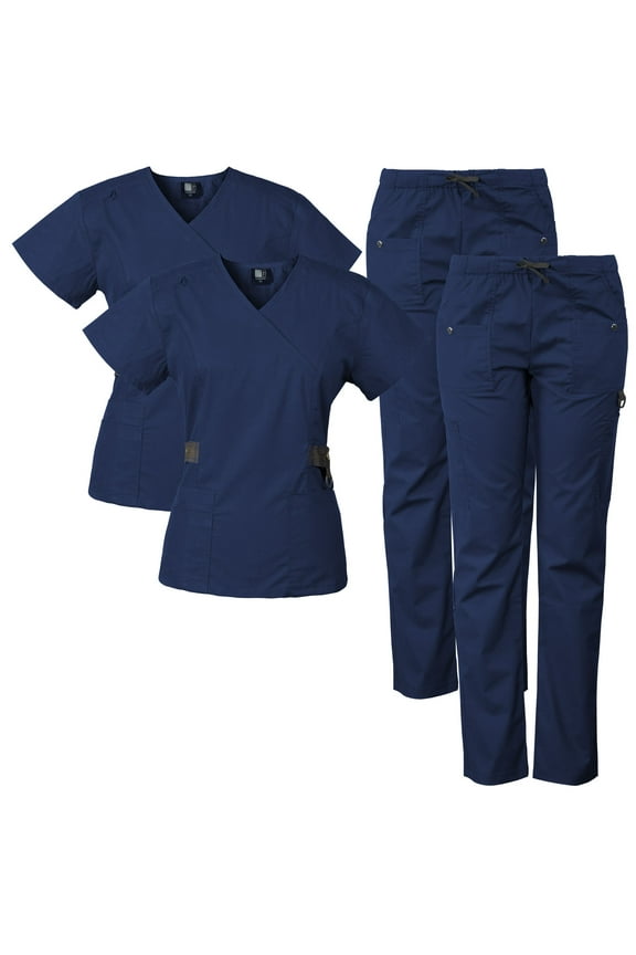 2-PACK Medgear 12-Pocket Women's Scrub Set with Silver Snap Detail & Contrast Trim