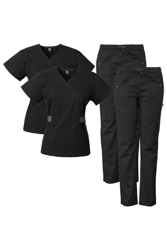 2-PACK Medgear 12-Pocket Women's Scrub Set with Silver Snap Detail & Contrast Trim