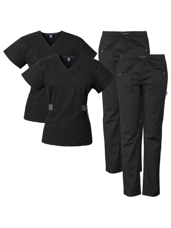 2-PACK Medgear 12-Pocket Women's Scrub Set with Silver Snap Detail & Contrast Trim