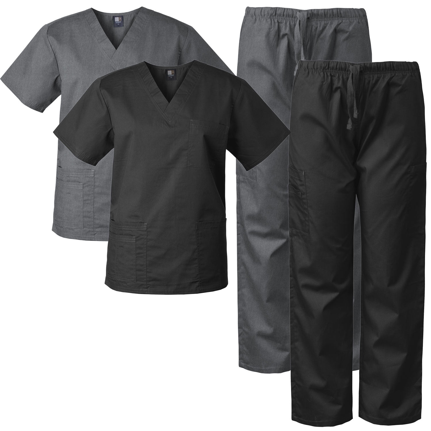 2-PACK Medgear Scrubs Set For Men And Women Medical Uniform, Black ...