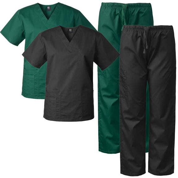 Medgear 2-Pack Scrubs Set for Men and Women, V-neck Top and Cargo Pants