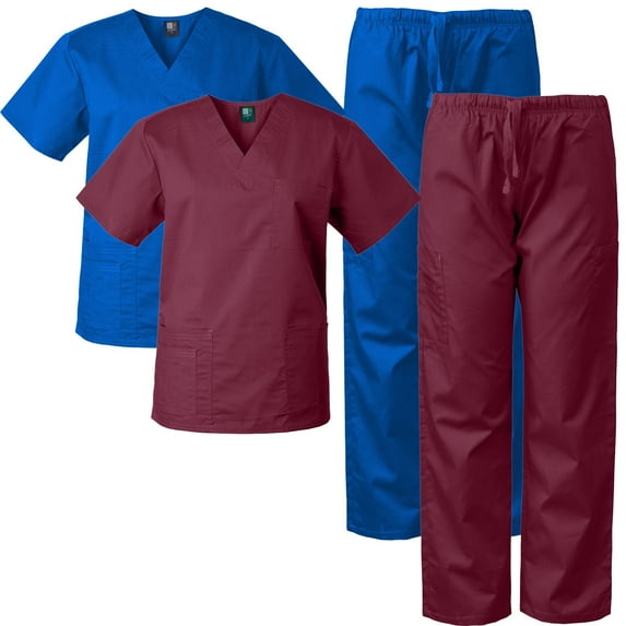 Medgear 2-Pack Scrubs Set for Men and Women, V-neck Top and Cargo Pants