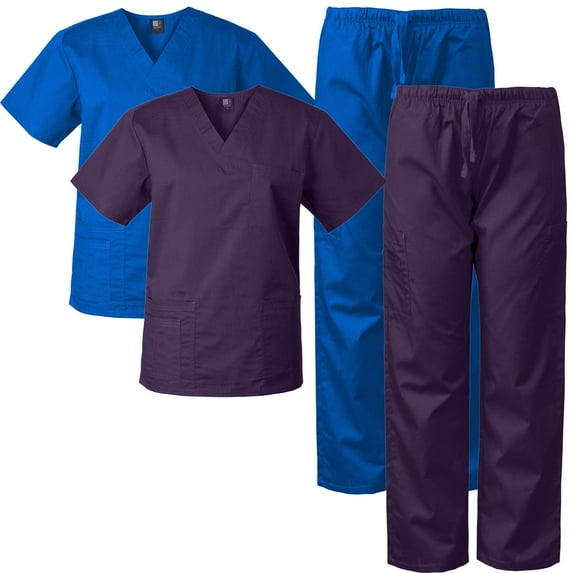 Medgear 2-Pack Scrubs Set for Men and Women, V-neck Top and Cargo Pants