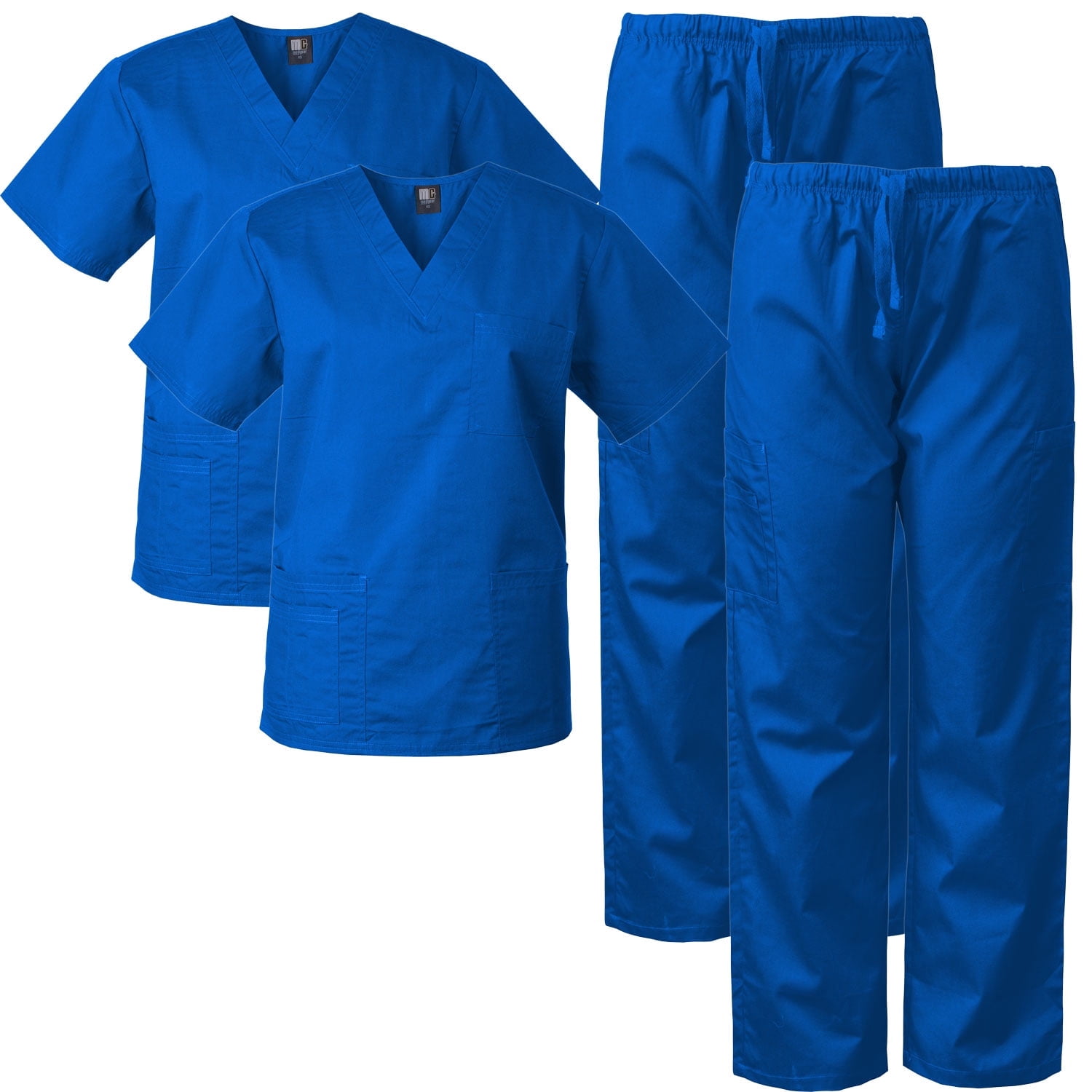 2-Pack Scrubs Set for Men and Women, V-neck Top and Cargo Pants