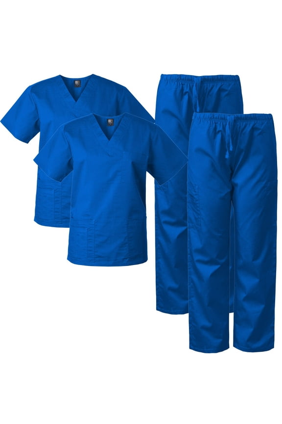 2-Pack Scrubs Set for Men and Women, V-neck Top and Cargo Pants