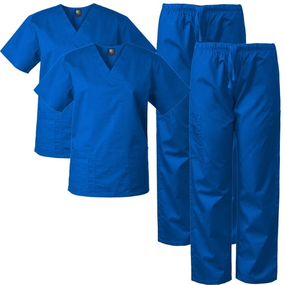 Medgear 2-Pack Scrubs Set for Men and Women, V-neck Top and Cargo Pants