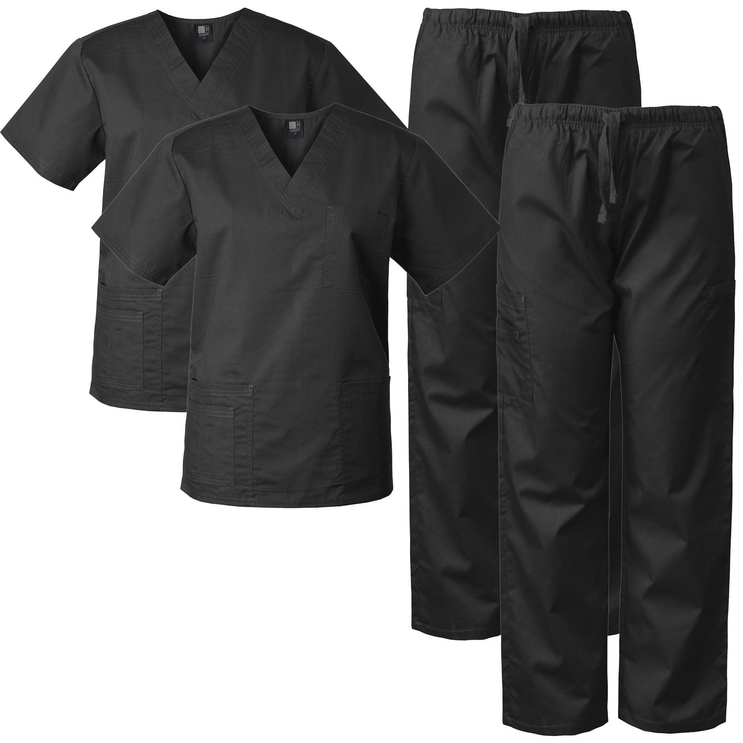 2-Pack Scrubs Set for Men and Women, V-neck Top and Cargo Pants