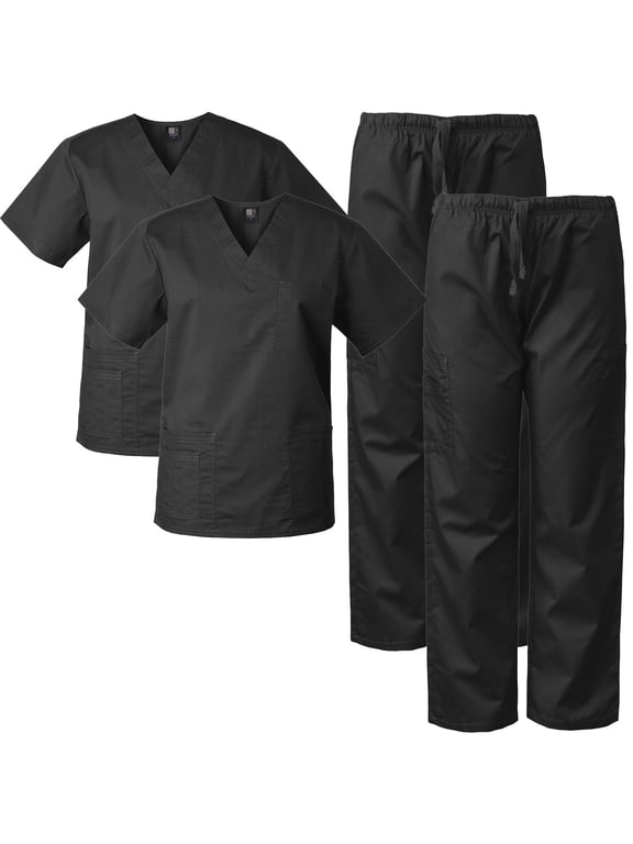 2-Pack Scrubs Set for Men and Women, V-neck Top and Cargo Pants