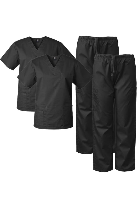2-Pack Scrubs Set for Men and Women, V-neck Top and Cargo Pants
