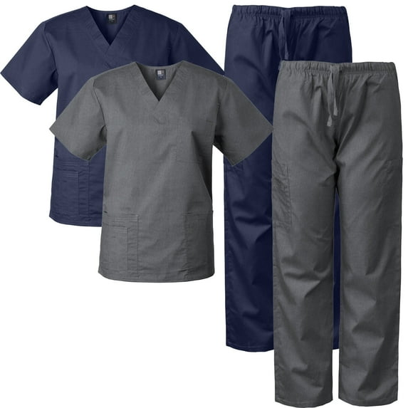 Medgear 2-Pack Scrubs Set for Men and Women, V-neck Top and Cargo Pants