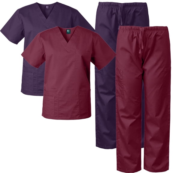 Medgear 2-Pack Scrubs Set for Men and Women, V-neck Top and Cargo Pants