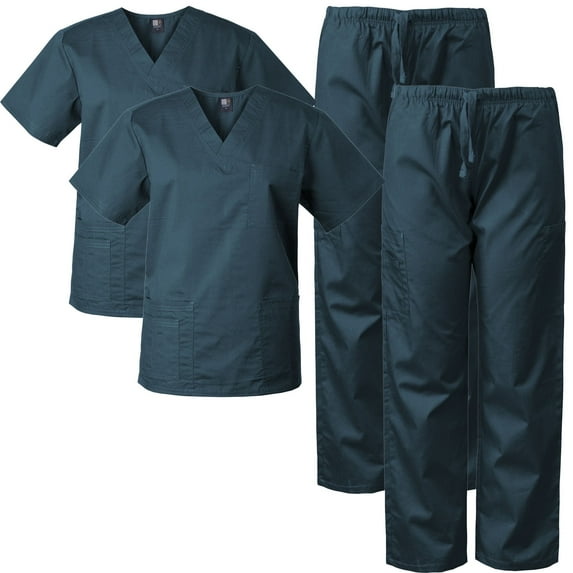 Medgear 2-Pack Scrubs Set for Men and Women, V-neck Top and Cargo Pants