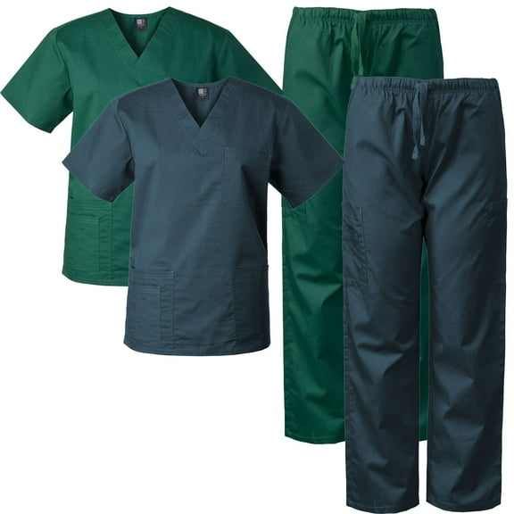 Medgear 2-Pack Scrubs Set for Men and Women, V-neck Top and Cargo Pants