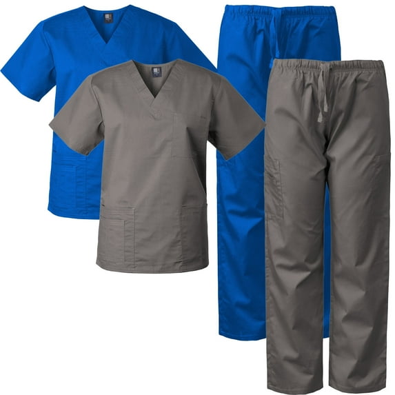 Medgear 2-Pack Scrubs Set for Men and Women, V-neck Top and Cargo Pants