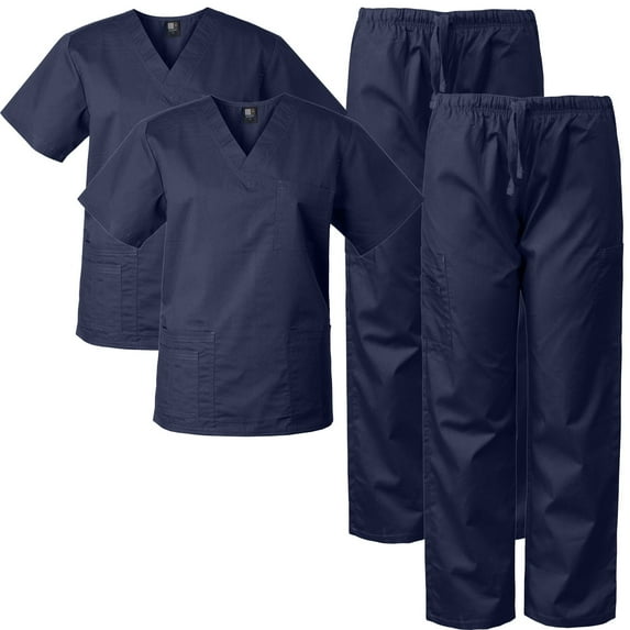Medgear 2-Pack Scrubs Set for Men and Women, V-neck Top and Cargo Pants