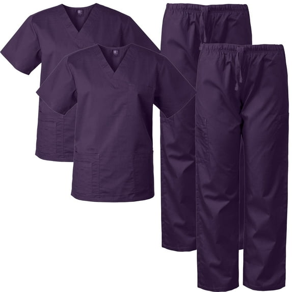 Medgear 2-Pack Scrubs Set for Men and Women, V-neck Top and Cargo Pants