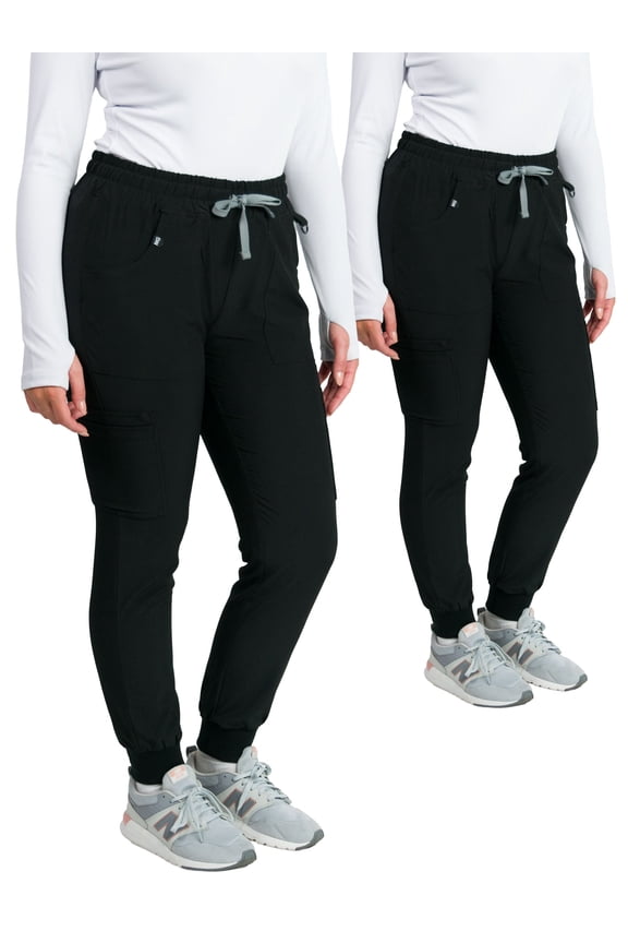 2-PACK Medgear Women's 4-Way Stretch Jogger Scrubs Pant with 8 Pockets