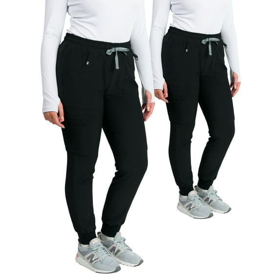 2-PACK Medgear Women's 4-Way Stretch Jogger Scrubs Pant with 8 Pockets