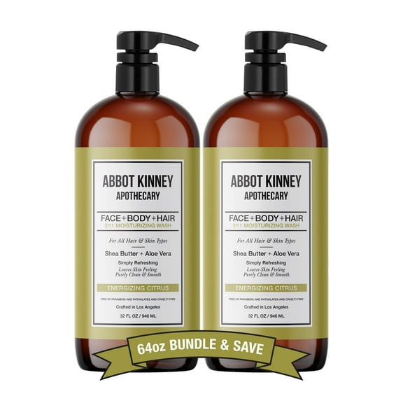 2 PACK - Men's 3-in-1 Moisturizing Shampoo, Conditioner, and Body Wash - Energizing Citrus 32oz by Abbot Kinney Apothecary by Los Angeles Brands