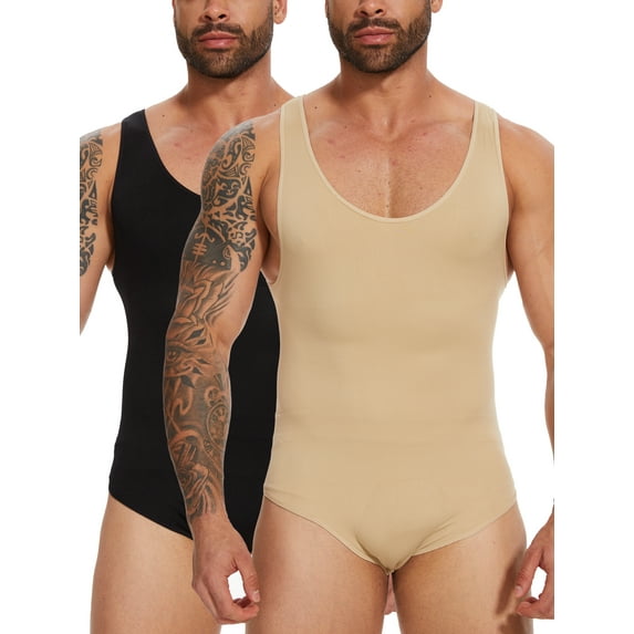 2 PACK Mens Shapewear Tummy Control Full Body Shaper Compression Slimming Bodysuit Sleeveless Undershirts Fajas Para Hombres