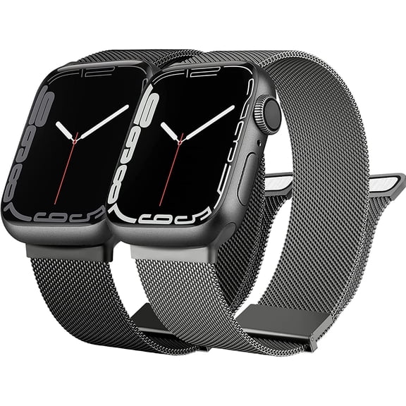 [2 PACK] Metal Stainless Steel Bands Compatible with Apple Watch Bands 41mm 40mm 38mm 42mm 44mm 45mm, Loop Magnetic Milanese Mesh Strap for iWatch Bands Series 8 7 6 5 4 3 2 1 SE Women Men