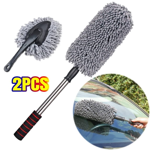 2 PACK Microfiber Car Duster Exterior Scratch Free with Extendable Handle Multipurpose Car Dusters for Cleaning Exterior Interior