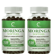 2 PACK Moringa Capsules 1000MG, Easy-to-Swallow Green Superfood, 240 Capsules