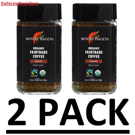 2 PACK Mount Hagen Organic Fairtrade Instant Coffee Freeze Dried 3.53 oz E: 2026