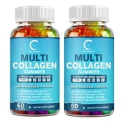 2 PACK Multi Collagen Gummies | 5 Types of Food Source Collagen Supplements - Promotes Healthy Hair, Skin, Nail | 120 Gummies