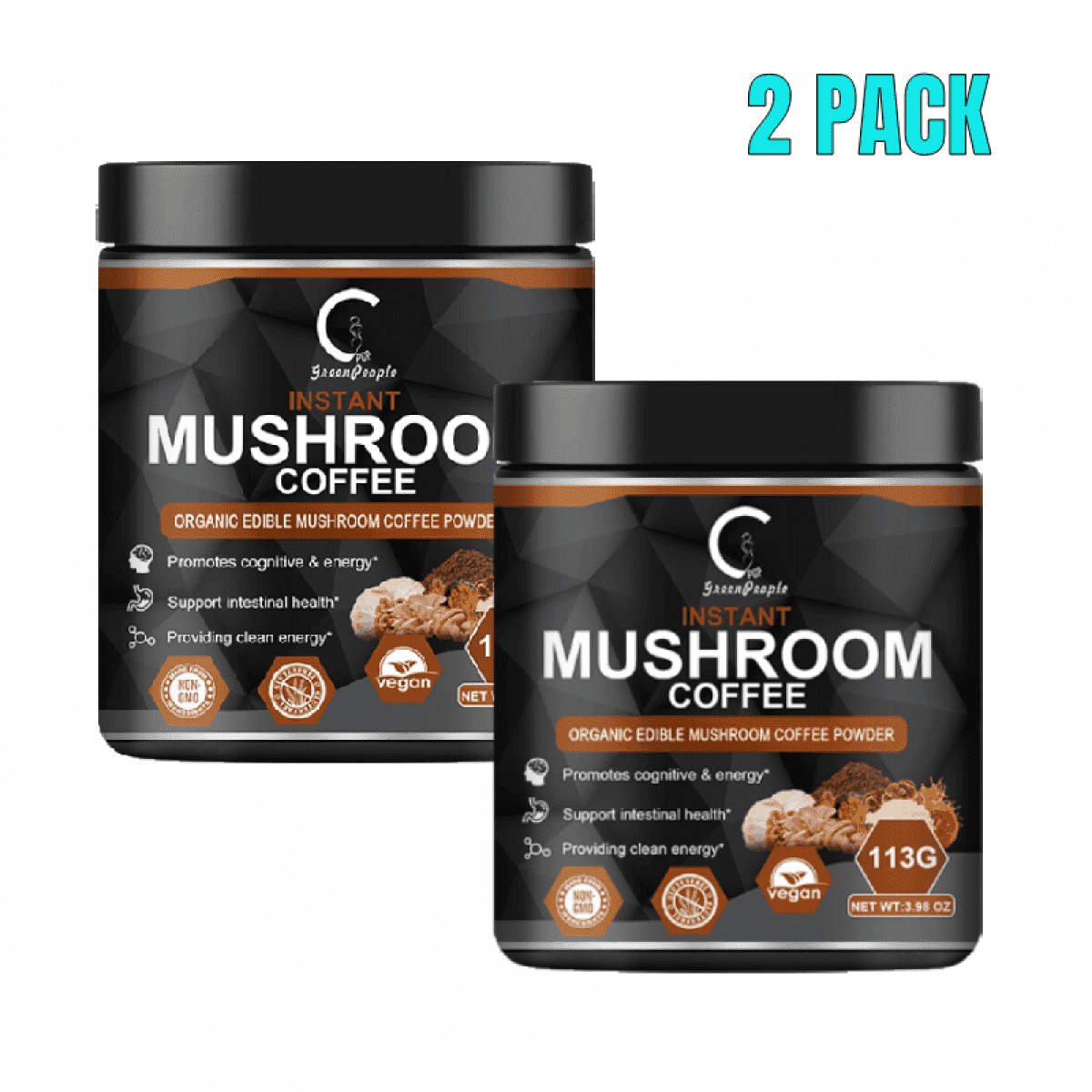 (2 PACK) Mushroom Coffee (56 Serings) | Mushroom Supplement Mix With Lion's Mane, Reishi, Chaga, Cordyceps, Shiitake, Maitake & Turkey Tail