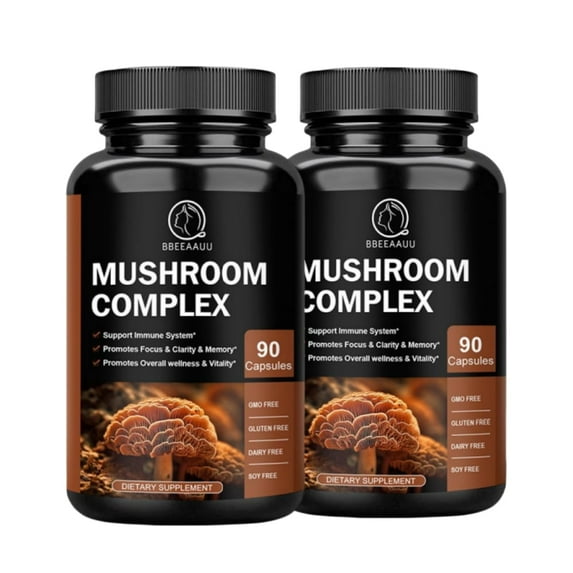(2 Pack)Mushroom Supplement 2760mg,180 Capsules - 10 Mushrooms Blend - Reishi,Lions Mane,Cordyceps,Chaga,Turkey Tail, Maitake,Shiitake,Oyster Nootropic Complex - Brain,Energy,Focus Pills