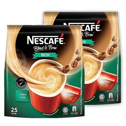2 PACK - Nescafe 3 in 1 RICH Instant Coffee (50 Sticks TOTAL) Beans Offers a Relaxing Flavor But with Strong, Solid Essence and Aroma Has a Richer Taste