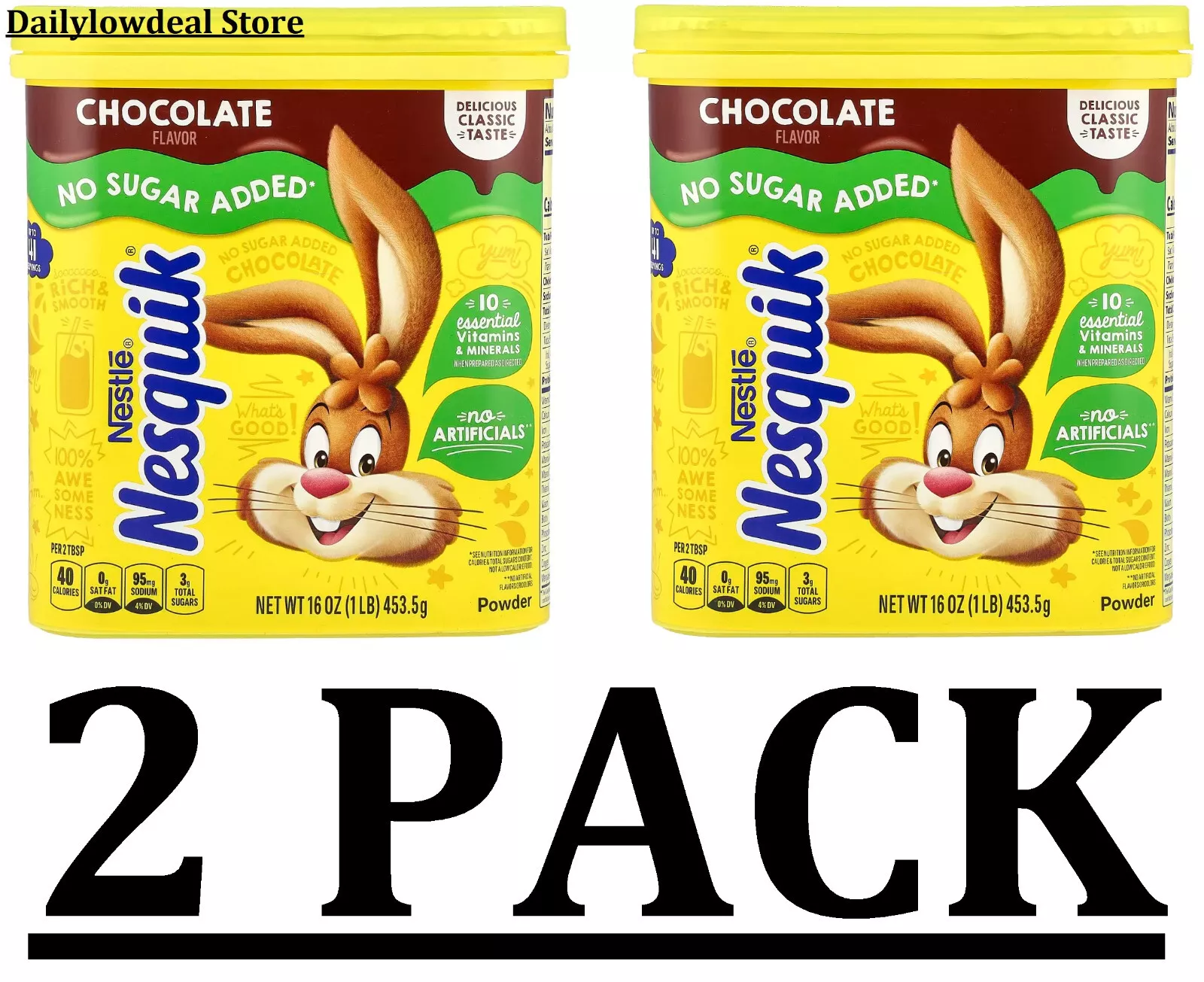 2 PACK - Nesquik No Sugar Added Chocolate Milk Powder 16 oz (Total 32 oz)