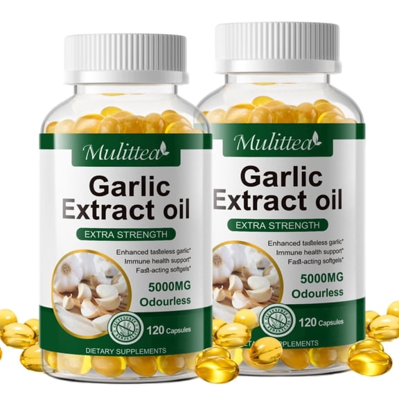 (2 PACK)Organic Garlic Capsules 5000mg for Healthy Cardiovascular and Cardiac Vitality, Support immune health, 240 Capsules by Mulittea