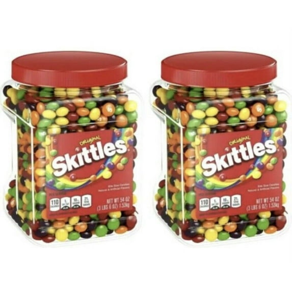 2 PACK Original Skittles 54 Oz ounce BULK TUBS JARS Bite size Candy Over 6 Lbs