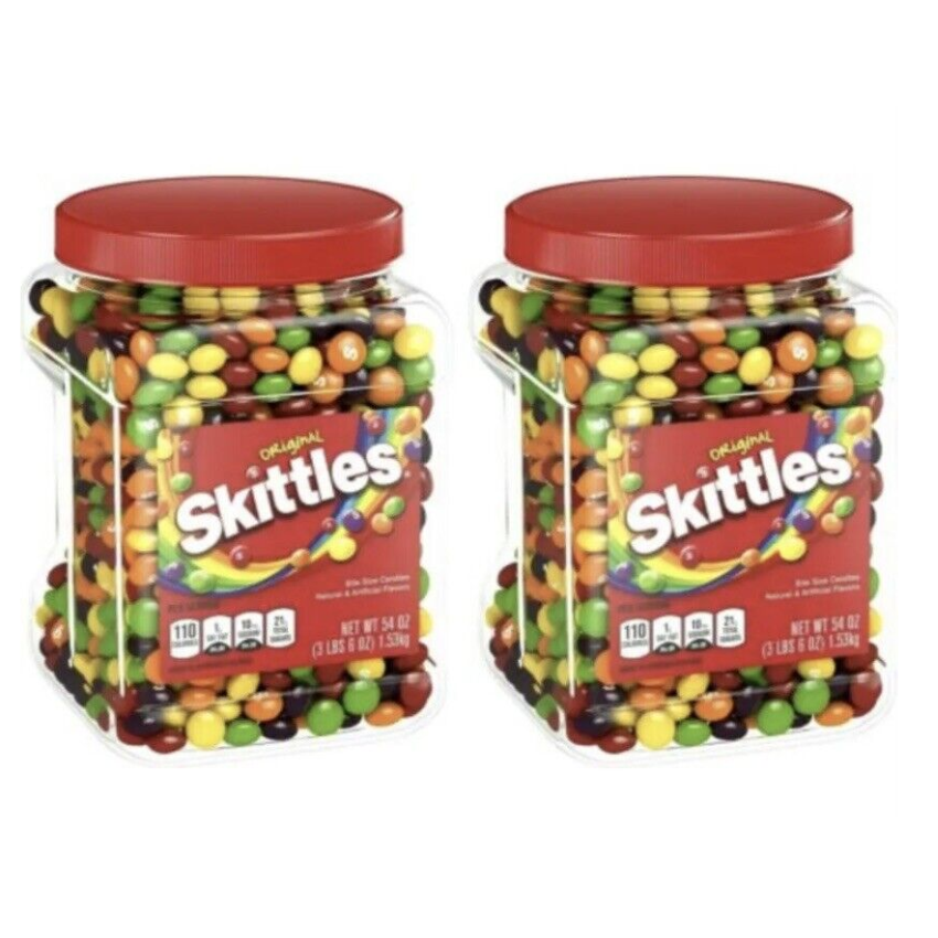 2 PACK Original Skittles 54 Oz ounce BULK TUBS JARS Bite size Candy Over 6 Lbs