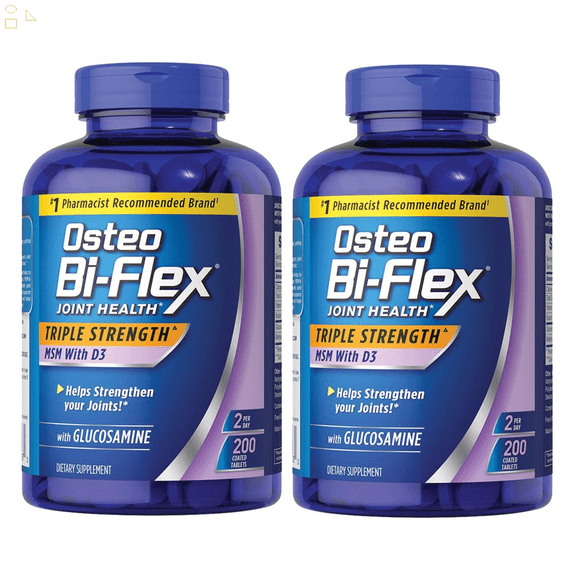 2 PACK | Osteo Bi-Flex 1,500Mg Glucosamine Hcl Tablets, 200 Ct.| With MSM & D3
