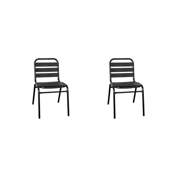 2 PACK Outdoor Patio Stackable Restaurant Armless Chair with Black Metal Frame and Aluminum Slats