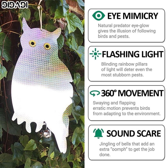 DiDaDi Holographic Reflective Hanging Owl Bird Repellent Tape, Silver, 2 Pack