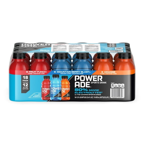 (Pack of 2) POWERADE Electrolyte Enhanced Sports Drink, 12 fl oz, 18 pack Variety Pack (Mountain Berry Blast, Fruit Punch, Orange)