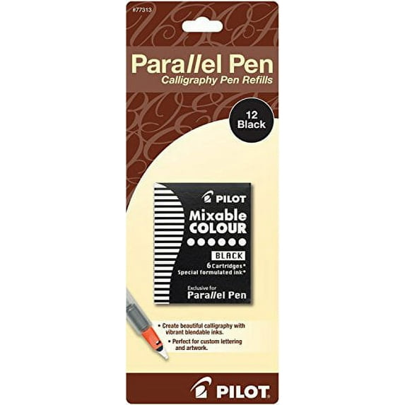2 PACK Pilot Parallel Pen Ink Refill Calligraphy Pen Black, 12 per Pack (77313)