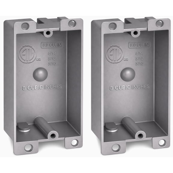 2 PACK Plastic Electrical Box, Shallow Remodel Box, 8 Cubic Inch Grey Outlet Box, Single Gang Old Work Junction Box, Length 4.25'', Width 2.4'', Depth 1.24'', Solid PVC Construction, ETL Listed