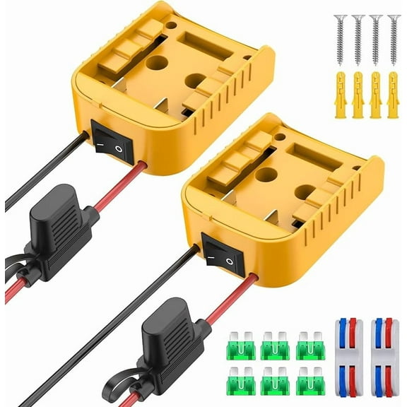 2-PACK for Power Wheel Adapter Compatible with Dewalt 20V Battery Converter Kit with Switch & Fuse & Wire Terminals & 12 AWG Wire for DIY RC Car Toys Robotics